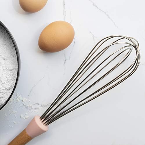 Country Kitchen Non Stick Silicone Utensil Set with Rounded Wood Handles for Cooking and Baking, 6 Piece Set, Pink - Image 5