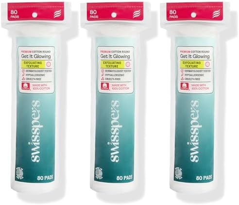 Swisspers Premium Exfoliating Cotton Rounds, Dual-Sided (Pack of 3) by Swisspers