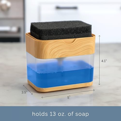 S&T INC. Dish Soap Dispenser and Sponge Holder, Plastic Bamboo - Image 4