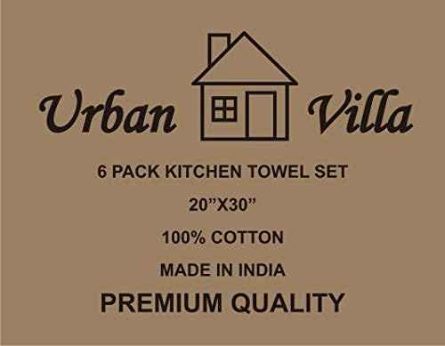Urban Villa Kitchen Towels 100% Cotton Dish Towels for Kitchen (Set of 6) 20"x30" Highly Absorbent Kitchen Linen Set with Hanging Loop Dish Cloths Perfect for Drying Dishes Cleaning Towels - Red Multi
