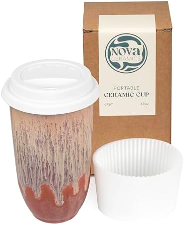 NOVA CERAMICS Travel Coffee Cup– Travel Coffee Tumbler – On the Go Coffee Mug – Microwave & Dishwasher Safe Green CoffeeTumbler - Gifts For Women Men Him Her – 16oz – Jupiter by NovaCeramics