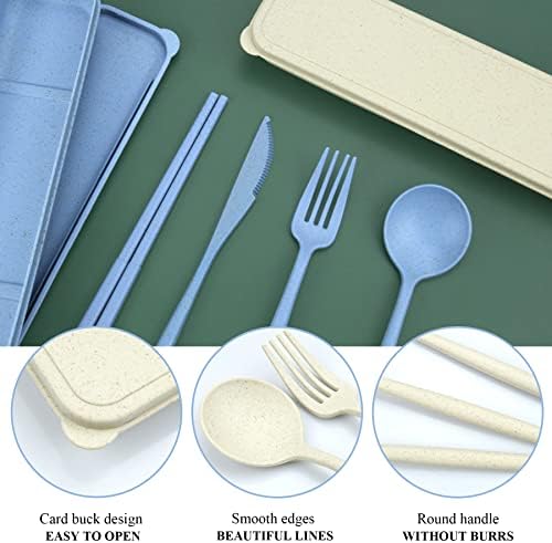 DISSKNIC 4 Sets Travel Utensils with Case, Cutlery Set Chopsticks Fork Spoon Knife with Case, Reusable Plastic Utensils Sets for Lunch Box Accessories,Portable Lunch Box Utensils Set for Daily Use - Image 5