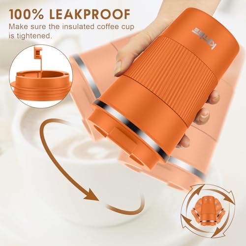 KETIEE 12oz Insulated Travel Mug, Vacuum Stainless Steel Double Walled Reusable Coffee Cup with Leakproof Lid, Travel Tumbler Coffee Mug to Go for Hot and Iced Tea Water (Orange) - Image 4