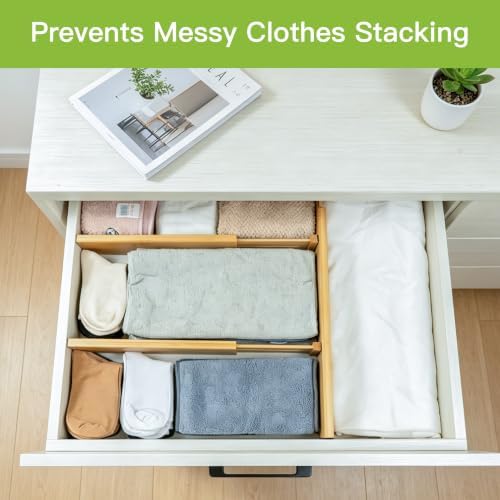 Utoplike Bamboo Dresser Drawer Dividers, Expandable Organizer for Clothing - Image 2
