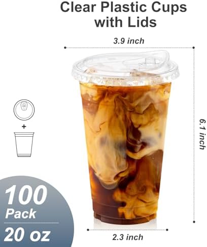 Dealusy 100 Pack - 20 oz Clear Plastic Cups with Sip Lids - Image 2