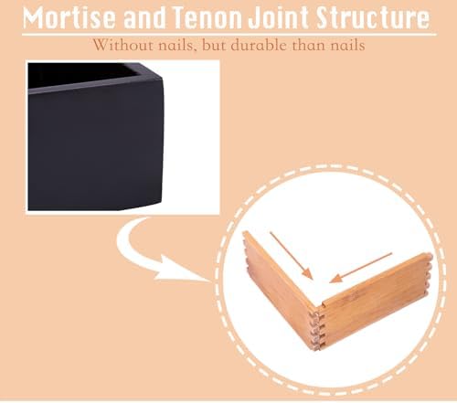 Bamboo Organizer Box for Accessories Cosmetic Small Square Drawer Organizer Boxes, Black 4"*4" - Image 3