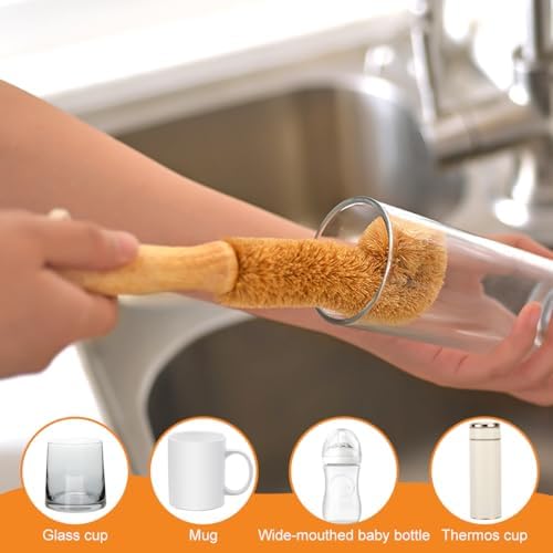1Pcs Coconut Fibre Brush with Natural Wooden Handle Hangable Kitchen Multifunction Brush Cup Brush Washing Brush for Glass Feeding Bottle Wine Bottle - Image 4