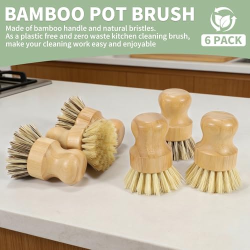 DEBETOOL 6 Pack Bamboo Dish Brush Set with Palm and Sisal Bristles - Image 7