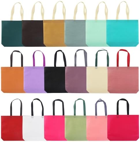 36 Pack Non-Woven Tote Bags, 18 Assorted Colors (2 per Color), Reusable Grocery Bags for Shopping, Crafts, Events, Bulk by Unknown