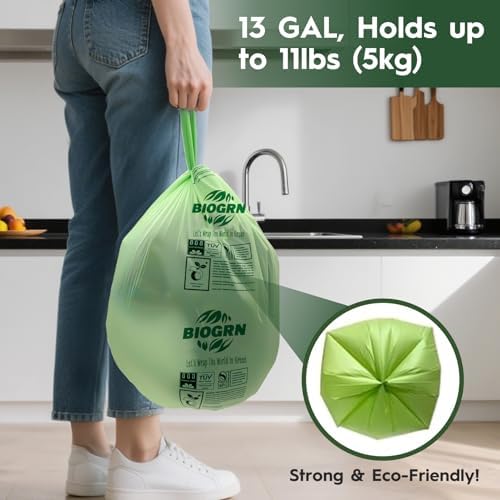 10-13 Gallon Compostable Trash Bags with Handles Tie 30 Bags Biodegradable Garbage Bags Food Scrap Green Waste Bags Thick 0.87 Mil 49.21 Liter ASTM D6400, US BPI and OK Compost Home Certified - Image 3