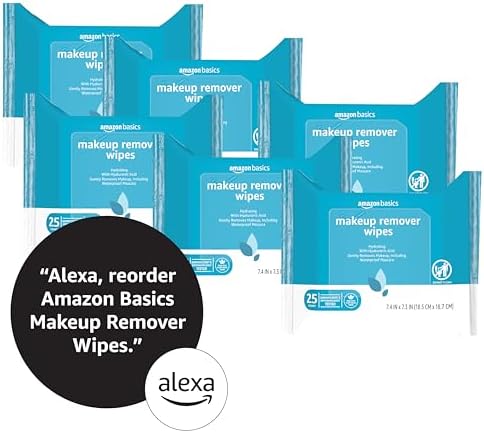 Amazon Basics Makeup Remover Wipes, Gentle Cleansing, Dermatologist Tested, Hydrating with Hyaluronic Acid, Plant-Based, Alcohol-Free, Removes Waterproof Mascara, No-Rinse Formula, 25 Count, 6-Pack - Image 5