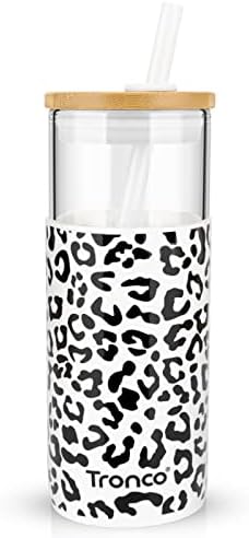 Tronco 20 oz Glass Tumbler with Lids and Straws, Reusable Iced Coffee Cups by Tronco