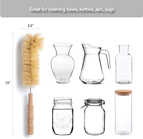 4 Pcs Bamboo Bottle Brush Set by HELLO NATURE – Long Handle Cleaning Brushes for Water Bottles, Baby Bottles & Glassware, Sustainable & Plastic-Free - Image 3