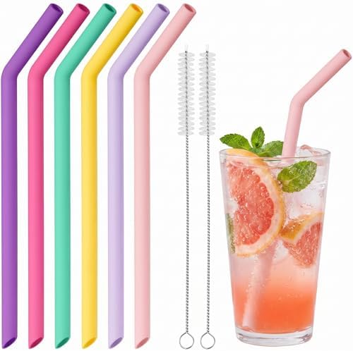 NiHome 6-Pack Wide Reusable Bent Silicone Straws for Smoothies, Milkshake by NiHome