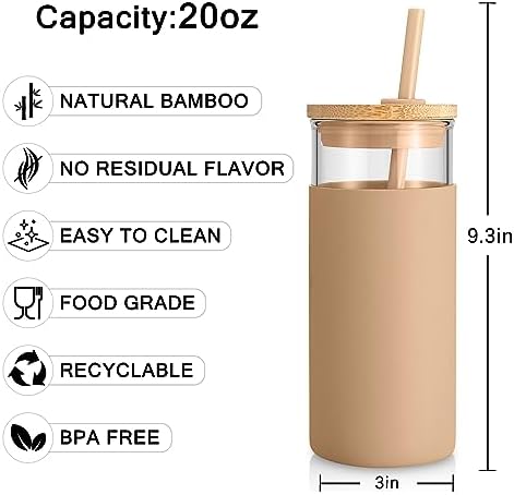 Tronco 20 oz Glass Tumbler with Lids and Straws, Reusable Iced Coffee Cups - Image 3