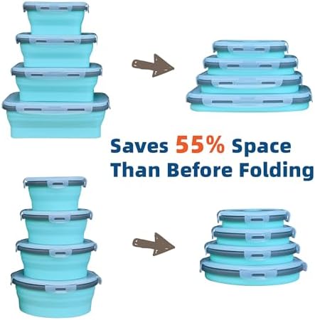 Lunememo 8 Pack Collapsible Silicone Food Storage Containers with Lids, Freezer & Dishwasher Safe, Foldable Lunch Box for Camper, Leftovers, Snacks, Meals - Image 2
