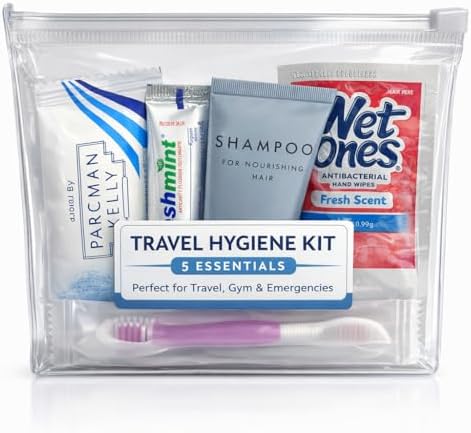 Travel Hygiene Kit (5 Essentials) – TSA Approved Toiletry Set with Toothbrush, Toothpaste, Shampoo, Soap & Hand Wipes – Portable Travel Kit for Gym, Airplane & Emergency Use by Unknown