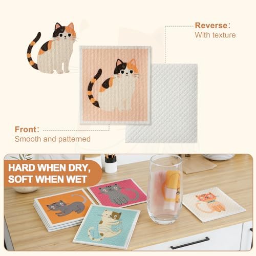 SEIBER Swedish Dishcloths for Kitchen Reusable,Cat,10 Packs - Image 5