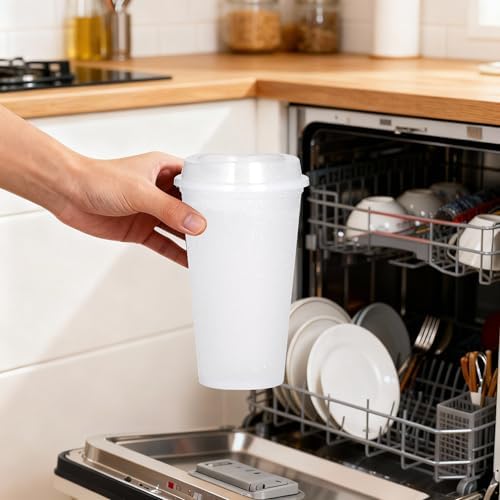 16oz Reusable Plastic Coffee Cups with Lids, 13 Pack, Clear - Image 4