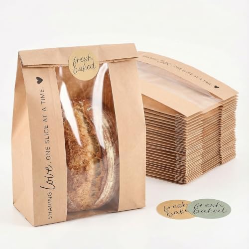 Beautiful Bread Bags for Homemade Bread - Clear Window Bakery Paper Bags by KIBAGA