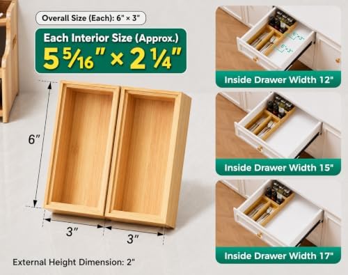 Small Bamboo Kitchen Drawer Organizer Boxes 6" x 3" Stackable Wood Tray - Image 2