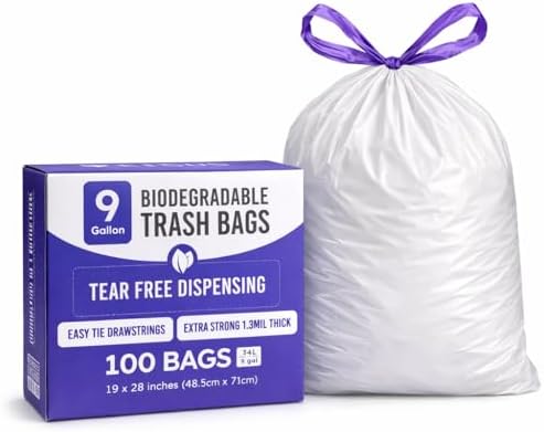 ETSUS Biodegradable Trash Bags with Drawstrings, 9 Gal, 100 Count by ETSUS