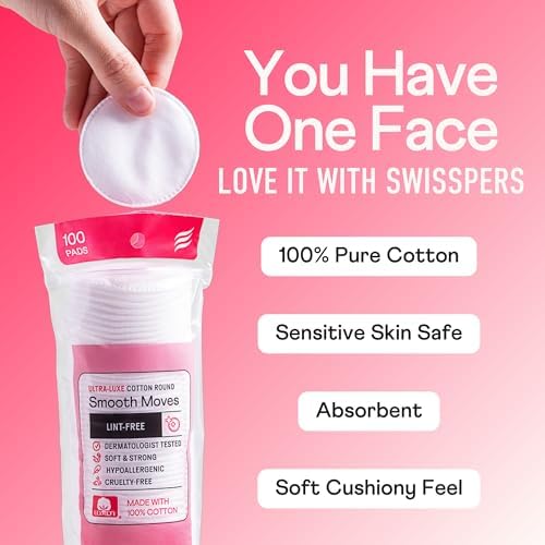 Swisspers Smooth Moves Ultra-Luxe Premium Cotton Rounds - 100 Count (Pack of 2) - Hypoallergenic Makeup Remover Pads for Sensitive Skin, USA Made, Vegan, Lint-Free, Paraben Free - Image 3