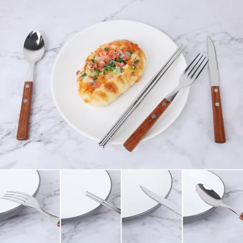 Travel Utensils with Case 4-Pack Wooden Handle Stainless Steel Reusable Travel Cutlery Set, Forks Spoons Knives Flatware Set for Camping, Picnic, Lunch Box for Men - Image 5