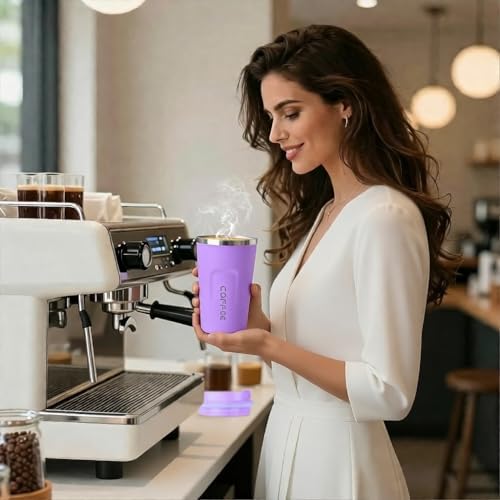 SPLMIFA Travel coffee mugs leak-proof, reusable coffee cup with lid, stainless steel vacuum insulated coffee tumblers, thermal insulation cups for men & women keep drinks hot & cold (2nd-Purple, 12OZ) - Image 6