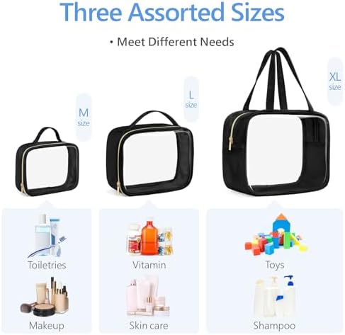 PACKISM Clear Makeup Bag Travel - TSA Approved Toiletry Bag, 3 Pack Black - Image 6