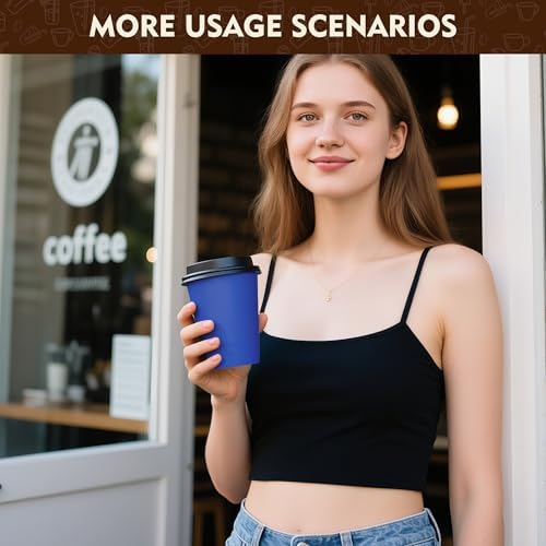 YEEHAW 16 oz Coffee Cups with Lids, Blue, 100 Pack - Image 5