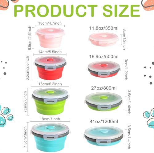 Suclain 4 Pcs Collapsible Bowls with Lids Silicone Camping Food Storage Container Expandable Folding Salad Lunch Box Travel Container for Hiking Camping - Image 2