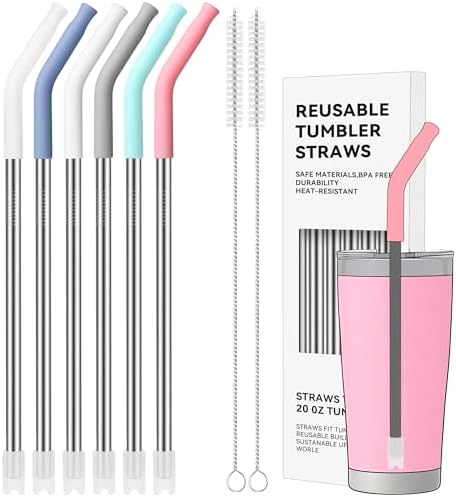 20 oz Straight Metal Straws with Silicone Tip for 20 oz Tumbler by AccessoriesForWaterBottle