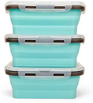 CARTINTS Set of 3 Collapsible Food Storage Containers with Lids, Collapsible Silicone Bowls, Silicone Lunch Containers, For Meal Prep, Camping, Travel, Microwave and Freezer Safe,500ml,Blue - Image 4