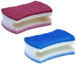 Non-Scratch Scrub Sponge with A Comfortable Grip, Heavy Duty Duel Sided Kitchen Scrubber Sponge Cellulose Scrub Sponge, Scratch Free, with Scouring Pad Set, Pack of 2, Blue-Red/Pink, by Superio by Superio