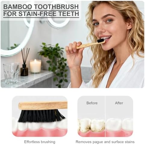 Bamboo Toothbrushes Wooden 12pack Natural Organic Charcoal Brush - Image 4