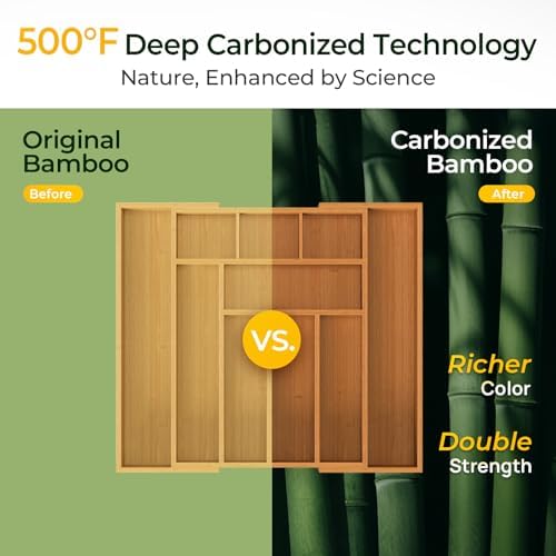 keechee 6-Piece Bamboo Drawer Organizer Set, 2.2" Deep Multi-Use Organizers for Utensils, Silverware, Cutlery, Desk, Bathroom, Junk Drawer & Makeup, Non-Slip Feet Included. - Image 4