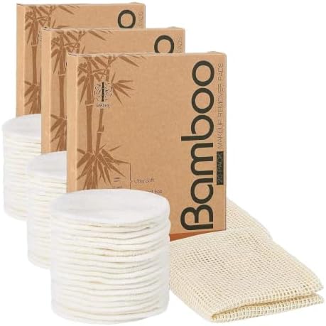 60 Packs Organic Reusable Makeup Remover Pads, Washable Bamboo Cotton Rounds for All Skin Types with Cotton Laundry Bag by ASPACES