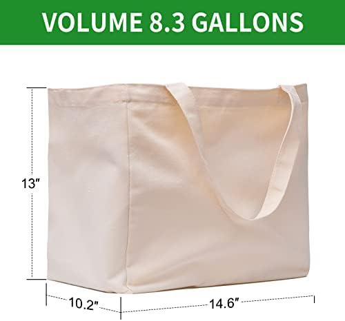 Canvas Reusable Grocery Bags Heavy Duty, 8.3 gal Foldable Large Tote Bag with Handles, Holds 60 lbs & Washable Eco-friendly Bags with 5 Pockets, Off white 1 Bags - Image 3