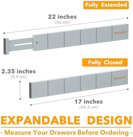 SpaceAid Bamboo Drawer Dividers with Inserts and Labels, Kitchen Adjustable Drawer Organizers, Expandable Organization for Home, Office, Dressers, 7 Dividers with 15 Inserts (17"-22" Gray) - Image 4