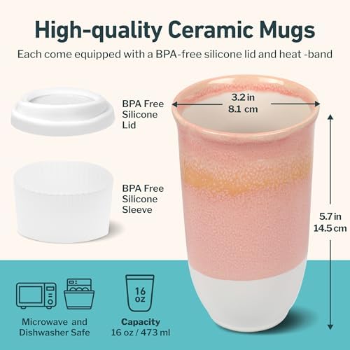 NOVA CERAMICS Travel Mug On the Go Coffee Mug Microwave & Dishwasher Safe Green Tumbler - Gifts For Women Men 16oz Afterglow - Image 3
