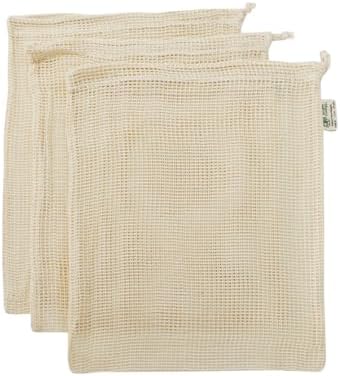 Simple Ecology Reusable Produce Shopping and Storage Bags, Drawstring, Washable Organic Cotton Mesh, Large 3 pack by Simple+Ecology