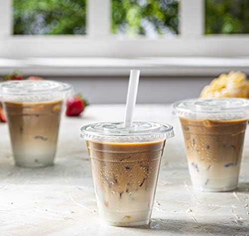 GUSTO 12 oz Clear Plastic Cups with Lids [50 Sets] Iced Coffee Cups - Image 3