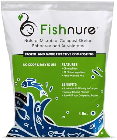 Fishnure - Odor-Free Natural Microbial Compost Starter, 1 4-lb Bag for 1000 lb Compost that Can Be Used as Fertilizer for Potting Soil Indoor Plants & Outdoor Plant Soil, Gardening Essentials by Fishnure
