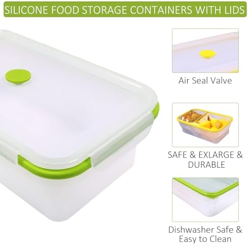 Set of 2 Extra Large Translucent Collapsible Silicone Food Storage Containers With Lids,82.8oz + 60.2oz Meal Prep Bento Lunch Boxes, Durable, Microwave,Dishwasher and Freezer Safe,BPA Free - Image 5