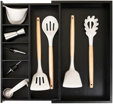 KitchenEdge Utensil & Junk Drawer Organizer, 10.5-19 in, Black Bamboo by KitchenEdge