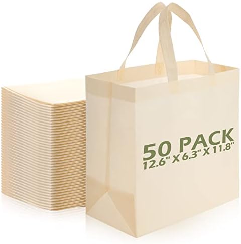 Reginary 50 Pcs Reusable Tote Bags Shopping Bags Non Woven, Beige by Reginary
