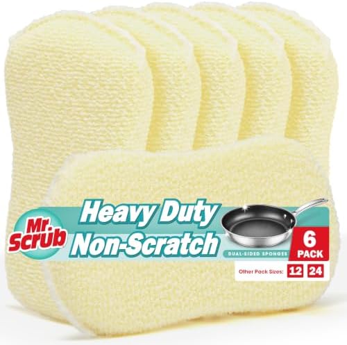 Mr. Scrub Sponges Kitchen Scrub Dish Sponge Scouring Pad, 6 Pack Cleaning Brush Scrubber Supplies for Soap, Dishwashing Dinnerware Sets Pan Pot Glass Dishwasher Sink Bathroom Towels Cloth Rags Holder by MrScrubCleaninghelpers