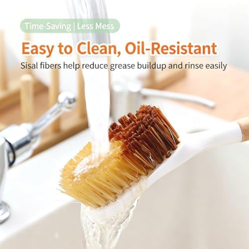 3pcs Wooden Dish Brush,Natural Sisal Bristle Kitchen Scrubber | Short Medium Long Wood Handle Brush,Eco Friendly Non Scratch Pot Cleaner (3‑Pack Long Brushes) - Image 2