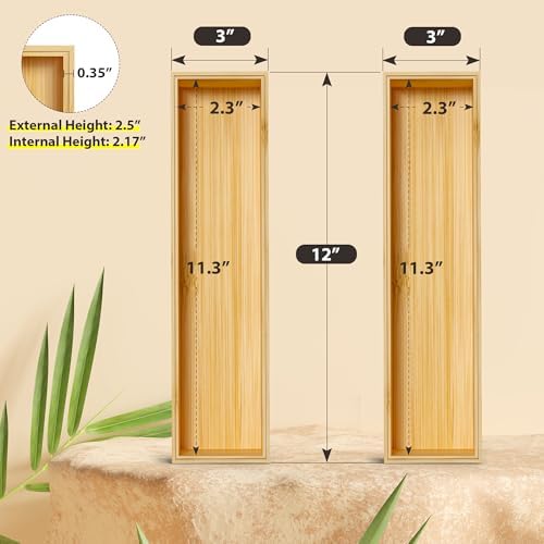 Bamboo Kitchen Drawer Organizer, Deep 2-Pack, 12" x 3" x 2.5" - Image 2